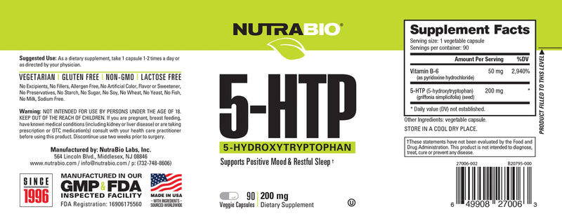 Nutra Bio | 5-HTP | Positive Mood & Restful Sleep
