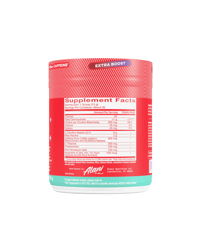 alani nu cherry slush preworkout label