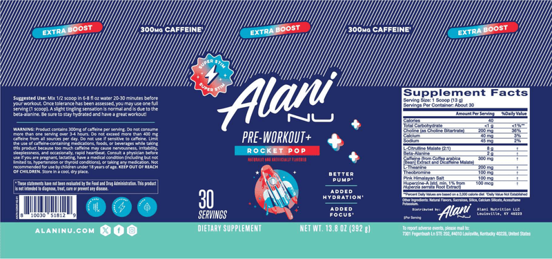 alani nu preworkout full label for rocket pop