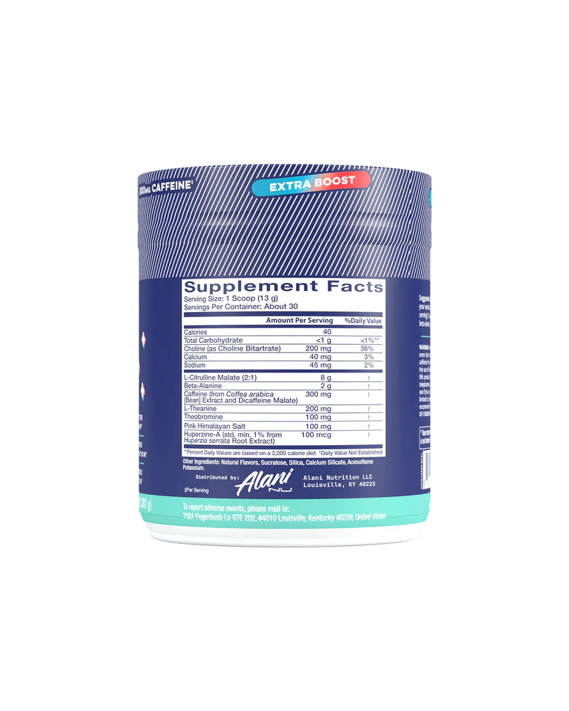 alani nu preworkout plus supplementfacts for rocket pop