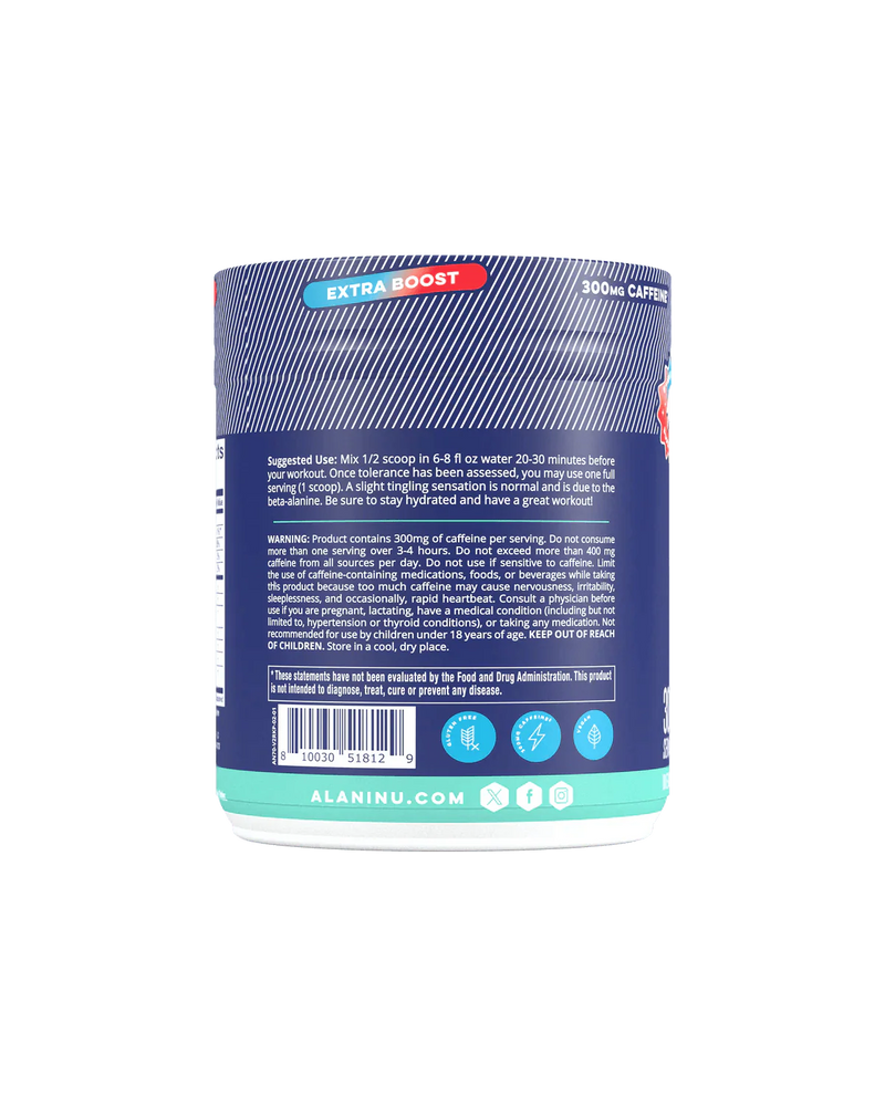 alani nu preworkout+ rocket pop side label