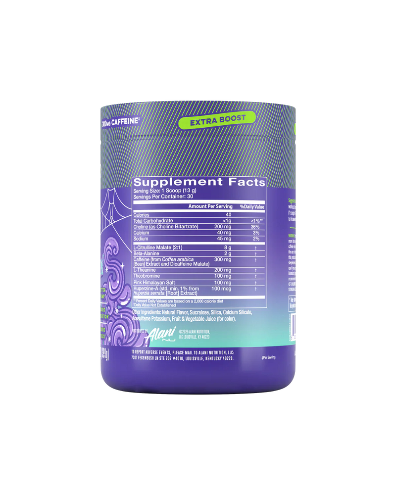 alani nu witches brew preworkout plus side supplement facts