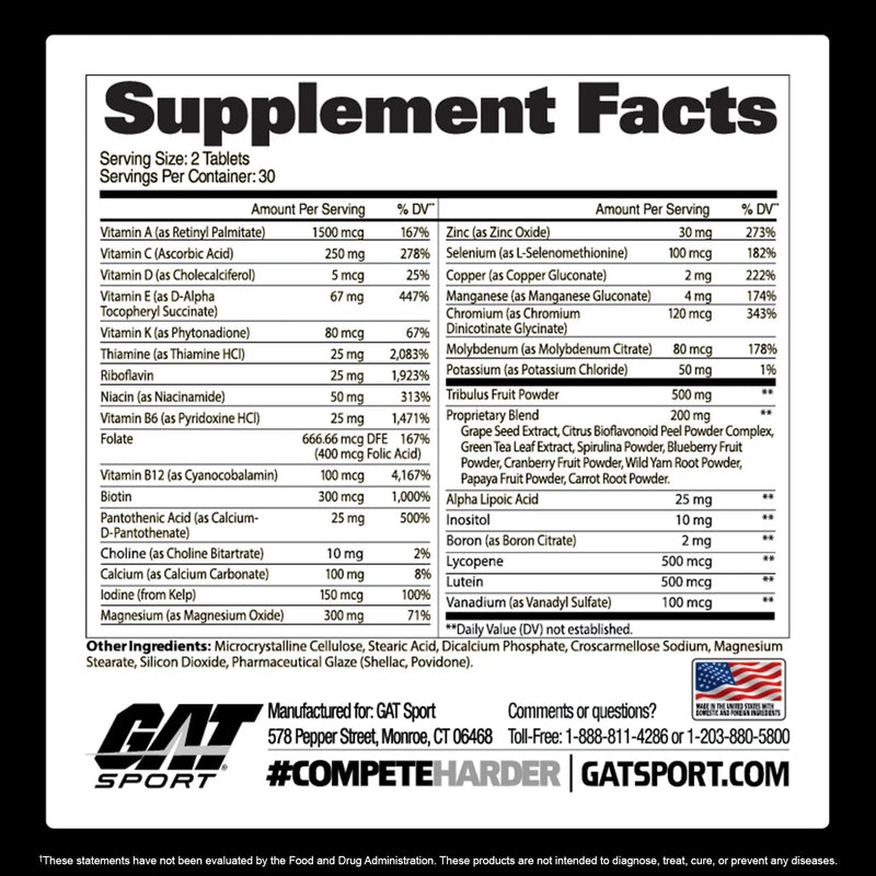 GAT Sport | Mens Multi+Test | Multivitamin with Testosterone Support | 60ct.